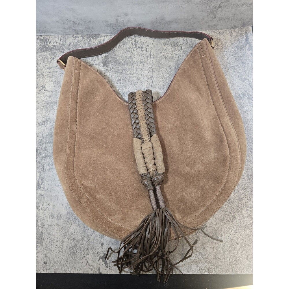 Altuzarra Ghianda Large Brown Knot Saddle Bag Hobo Suede Leather Braided Strap